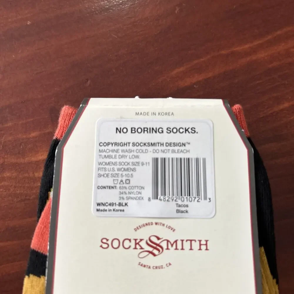 NWT!! SockSmith Women's Black Taco Socks One Size Fits Most Size 9-11